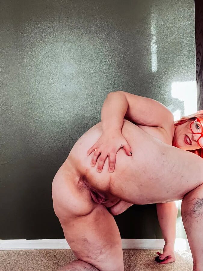 Naked and Bent Over Ass spread Thighs thick Cellulite Belly