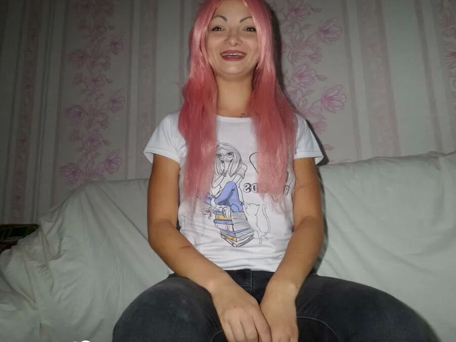 Mesmerizing pink-haired friend shows me her goods
