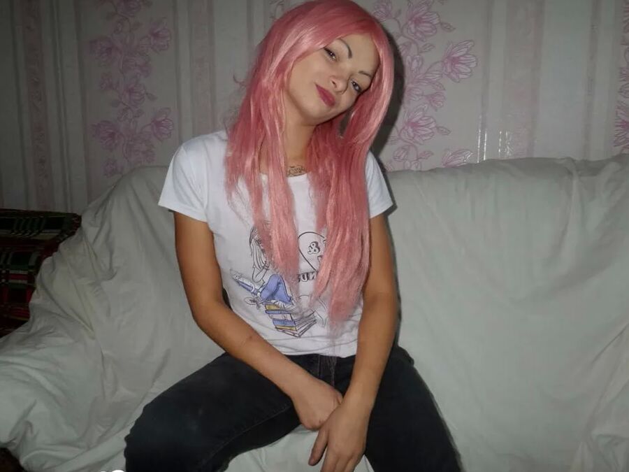 Mesmerizing pink-haired friend shows me her goods