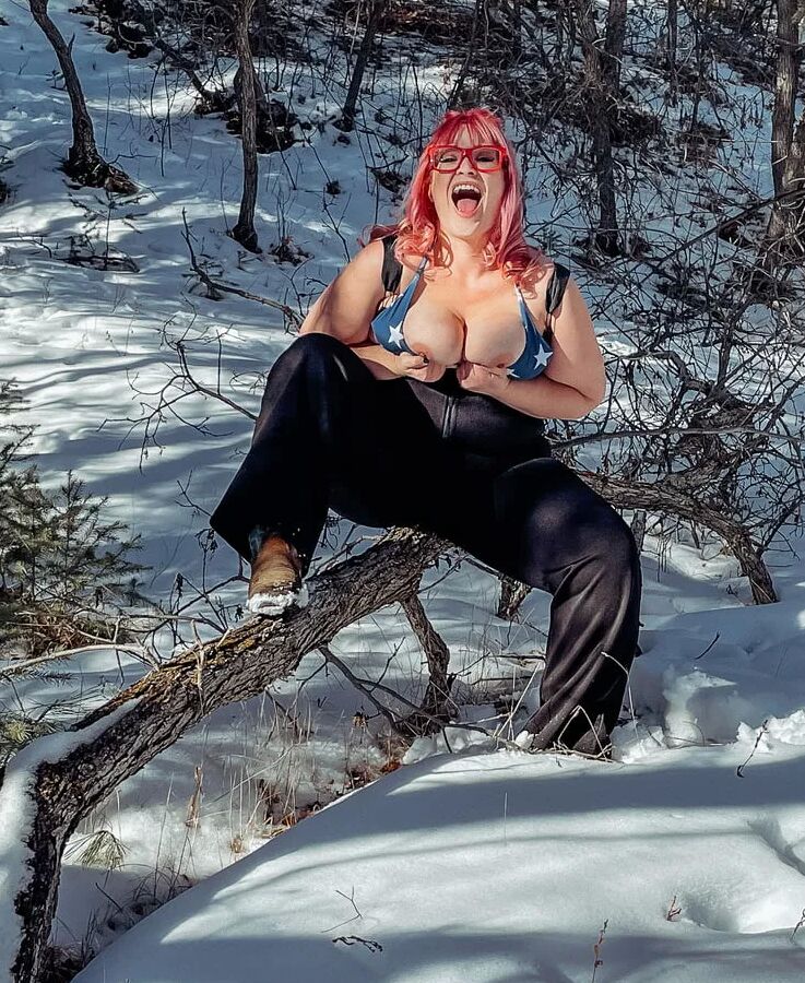 Deeper in the woods Naked and bent over in the snow