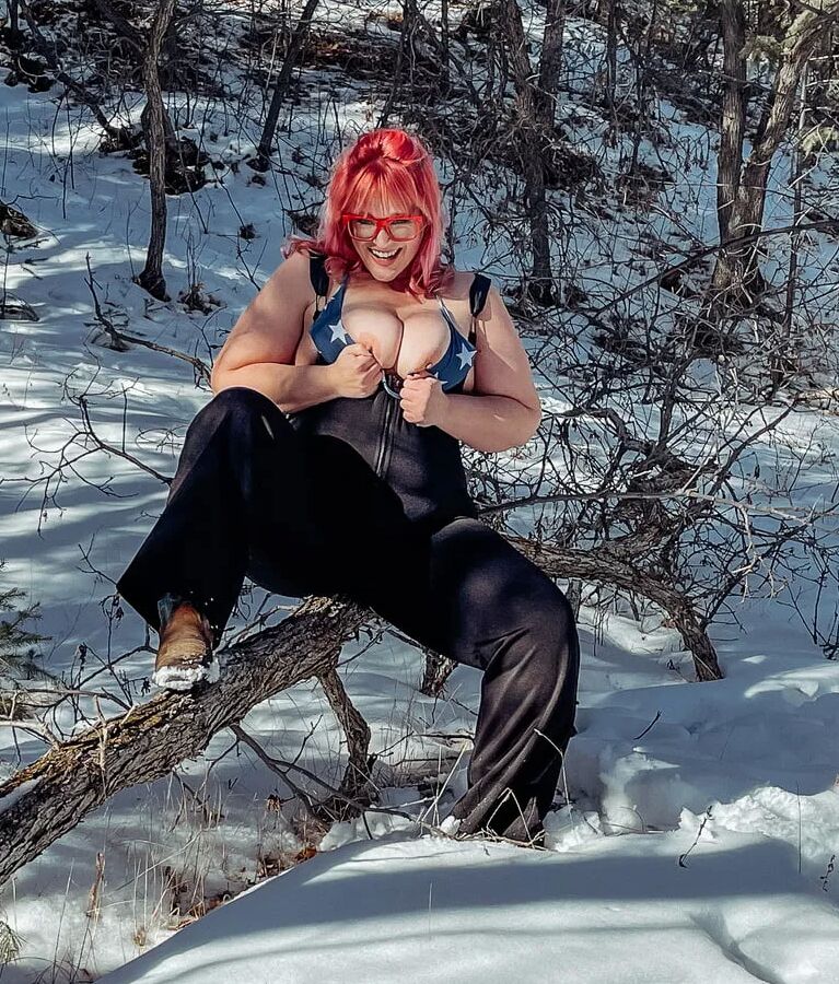 Deeper in the woods Naked and bent over in the snow