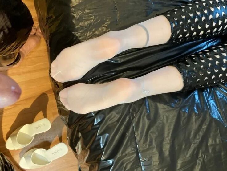 White Mules, Black Leggings