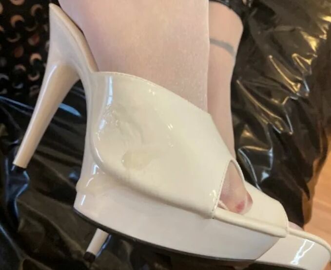 White Mules, Black Leggings