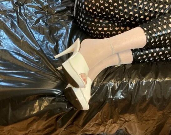 White Mules, Black Leggings