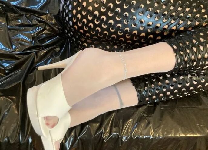White Mules, Black Leggings