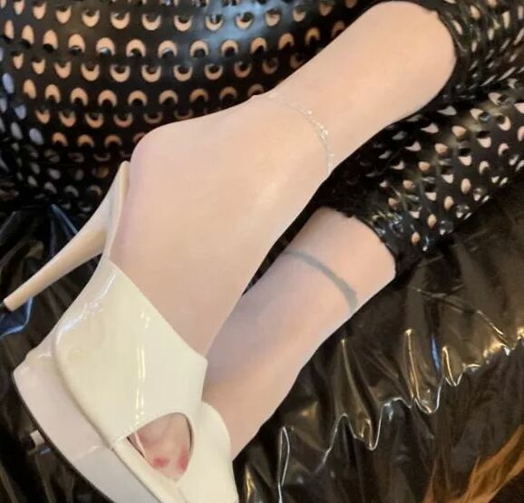 White Mules, Black Leggings