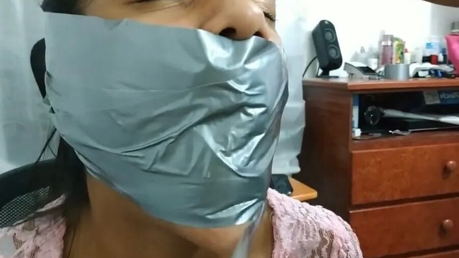 Petite Girl Silenced With BIG Tape Gag! - Selfgags