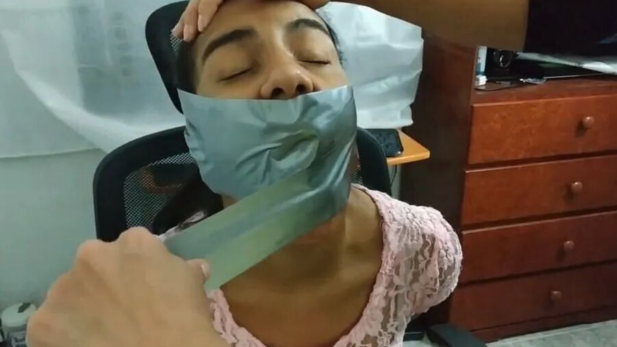 Petite Girl Silenced With BIG Tape Gag! - Selfgags