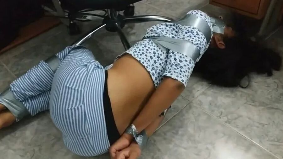 Bound And Gagged Girl Struggles In Her Pajamas - Selfgags