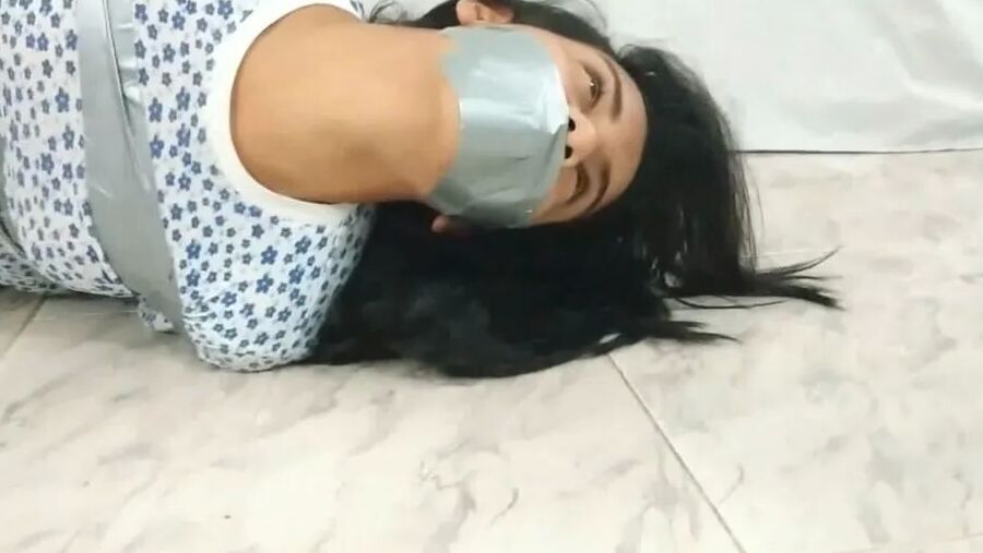 Bound And Gagged Girl Struggles In Her Pajamas - Selfgags
