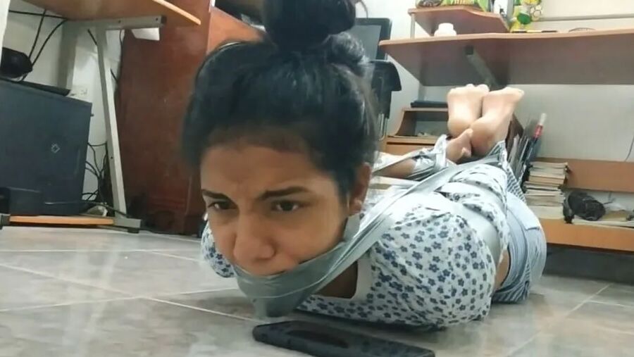 Bound And Gagged Girl Struggles In Her Pajamas - Selfgags