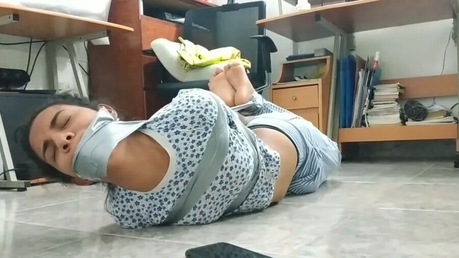 Bound And Gagged Girl Struggles In Her Pajamas - Selfgags