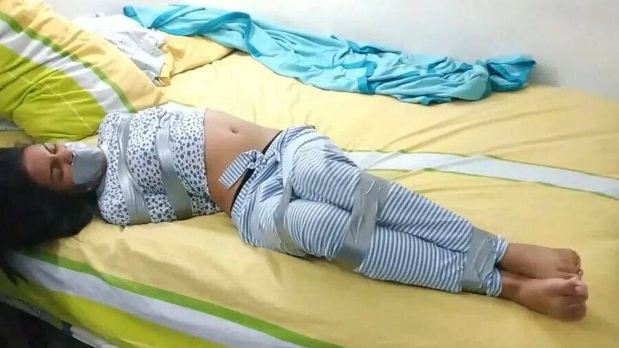 Bound And Gagged Girl Struggles In Her Pajamas - Selfgags