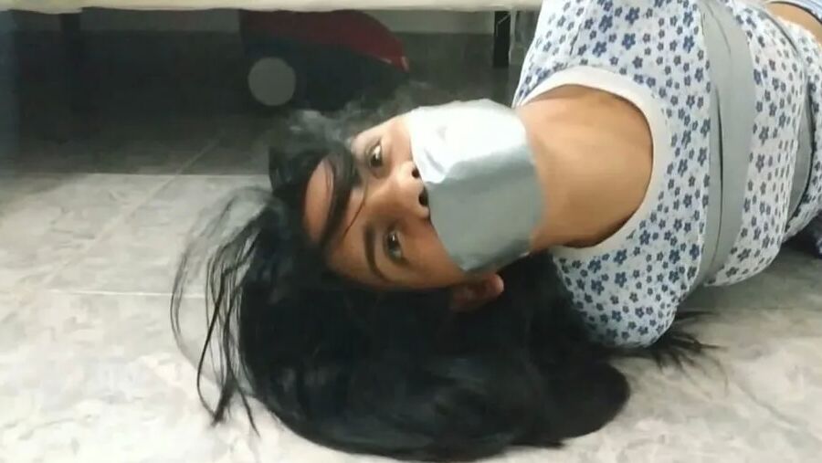 Bound And Gagged Girl Struggles In Her Pajamas - Selfgags
