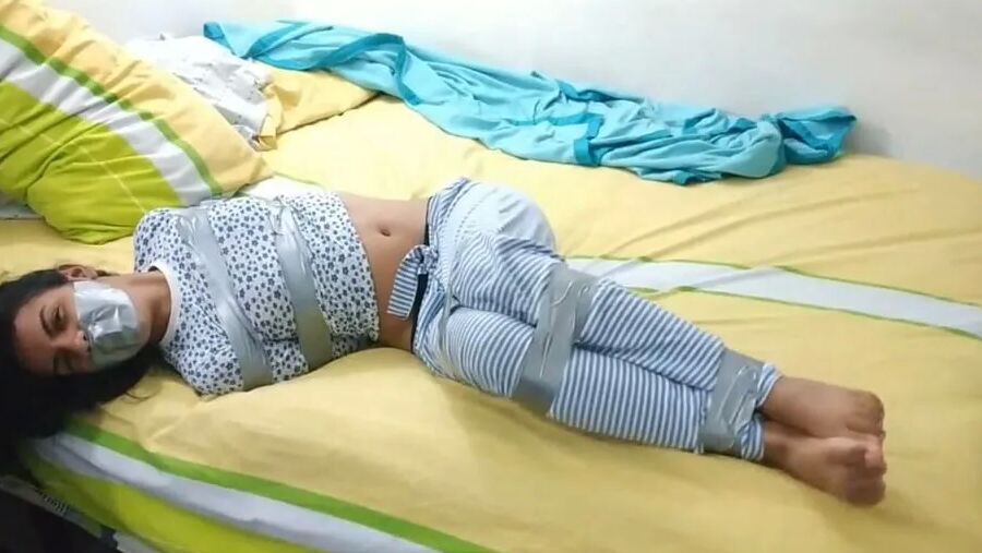 Bound And Gagged Girl Struggles In Her Pajamas - Selfgags