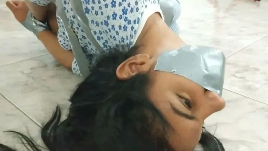Bound And Gagged Girl Struggles In Her Pajamas - Selfgags