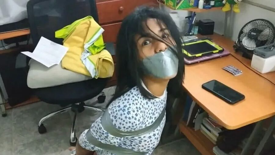 Bound And Gagged Girl Struggles In Her Pajamas - Selfgags