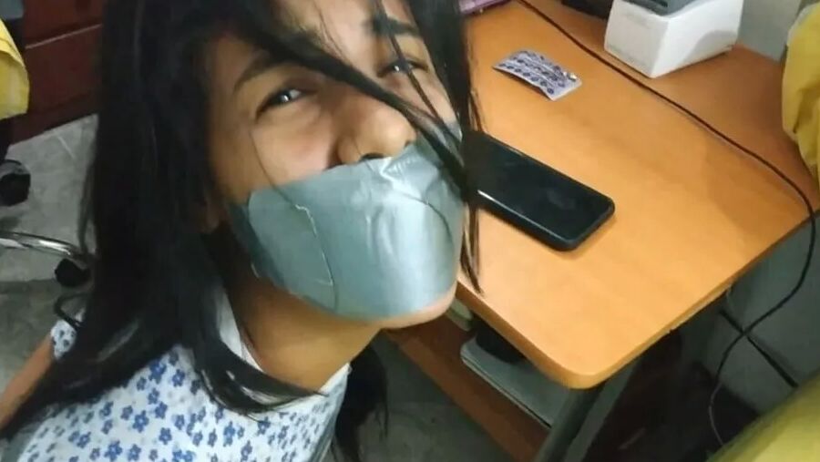 Bound And Gagged Girl Struggles In Her Pajamas - Selfgags