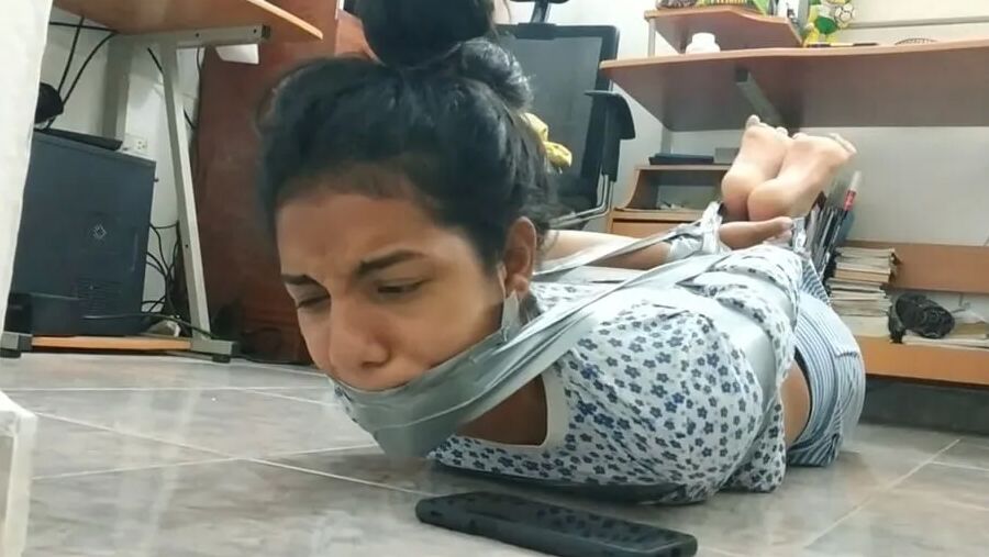 Bound And Gagged Girl Struggles In Her Pajamas - Selfgags