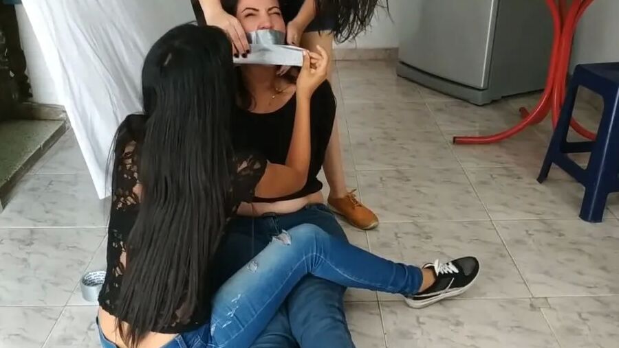 Angry MILF Gets Lesbian Foot Worship In Bondage - Selfgags