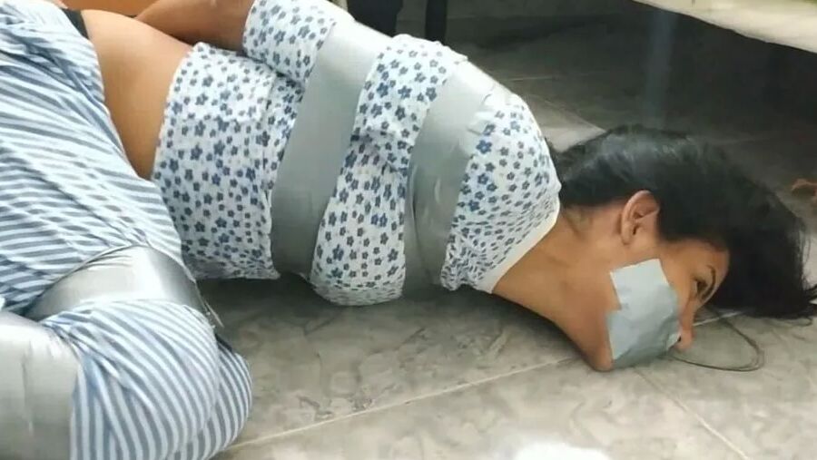 Bound And Gagged Girl Struggles In Her Pajamas - Selfgags