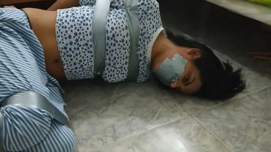 Bound And Gagged Girl Struggles In Her Pajamas - Selfgags