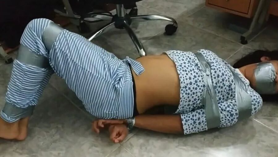 Bound And Gagged Girl Struggles In Her Pajamas - Selfgags