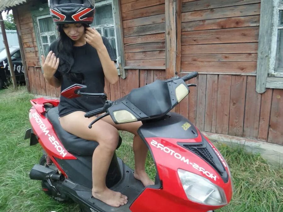 Neighbor takes off her clothes on my bike