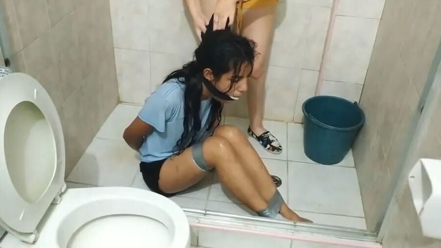 Helpless Bondage Girl Humiliated In The Shower! - Selfgags