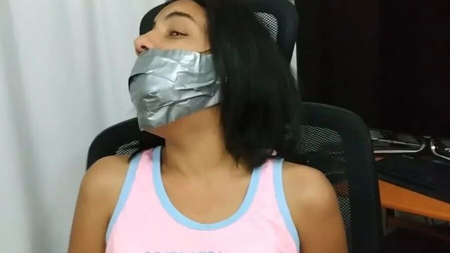 Babysitter Hogtied With Shoe Tied To Her Face - Selfgags