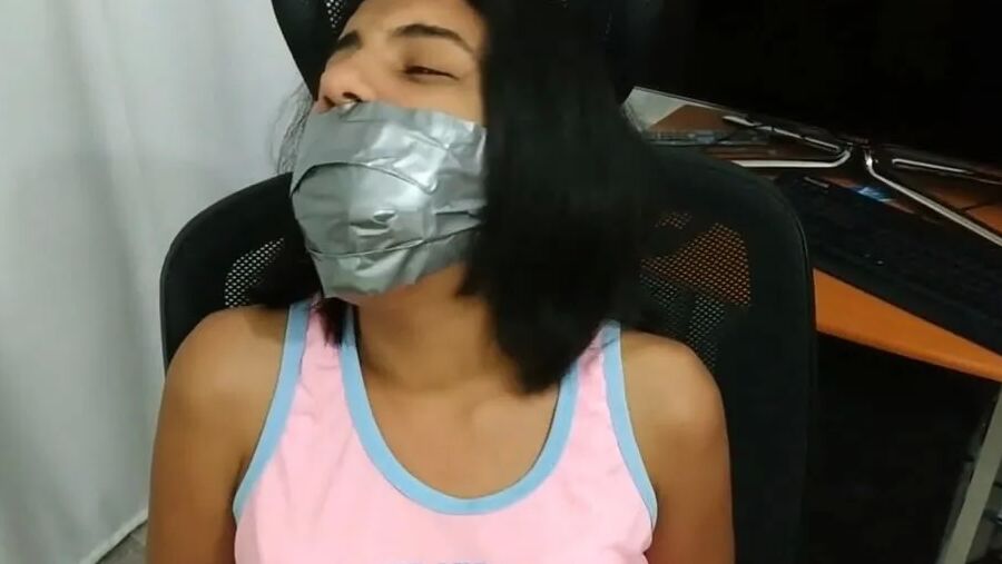 Babysitter Hogtied With Shoe Tied To Her Face - Selfgags