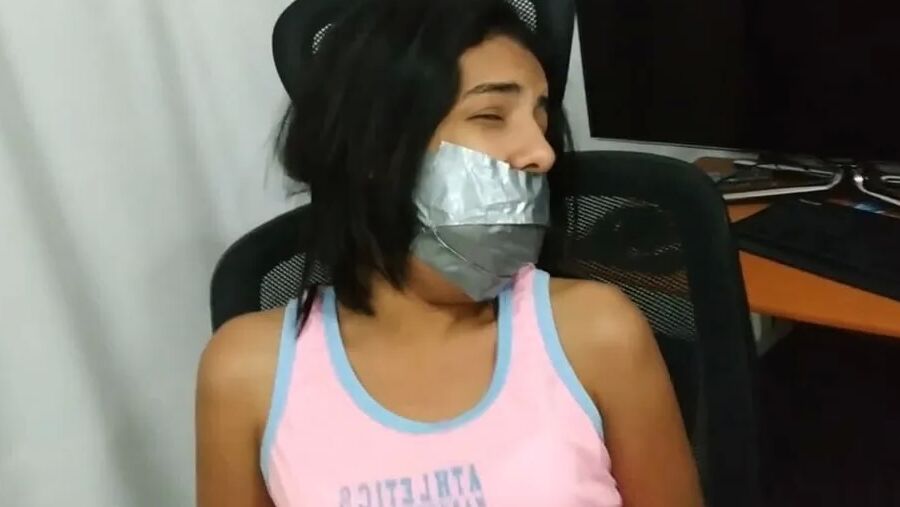Babysitter Hogtied With Shoe Tied To Her Face - Selfgags