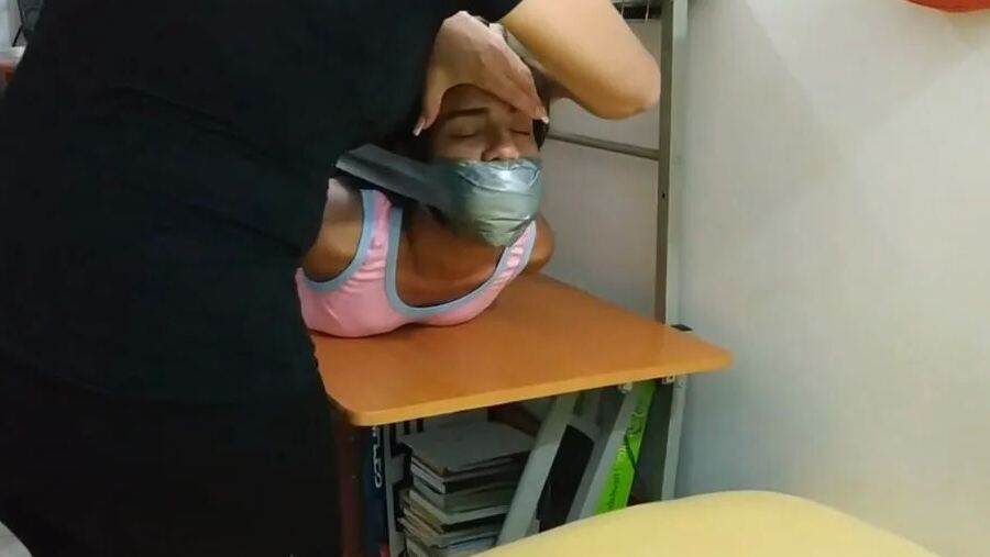 Babysitter Hogtied With Shoe Tied To Her Face - Selfgags