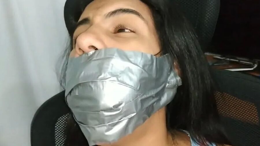 Babysitter Hogtied With Shoe Tied To Her Face - Selfgags
