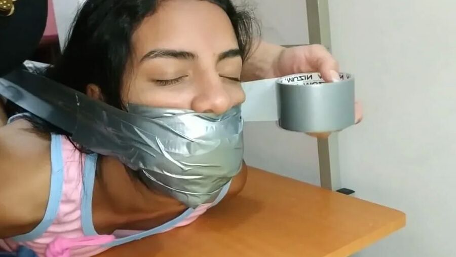 Babysitter Hogtied With Shoe Tied To Her Face - Selfgags
