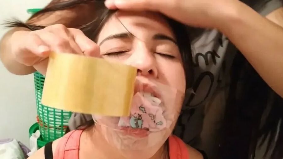 Gagged With 6 Socks And Clear Tape Gag - Selfgags