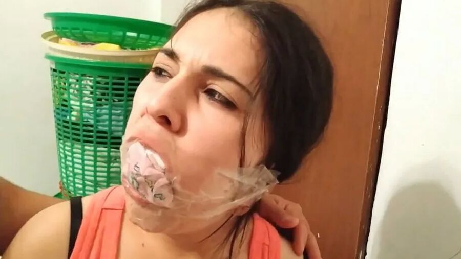 Gagged With 6 Socks And Clear Tape Gag - Selfgags