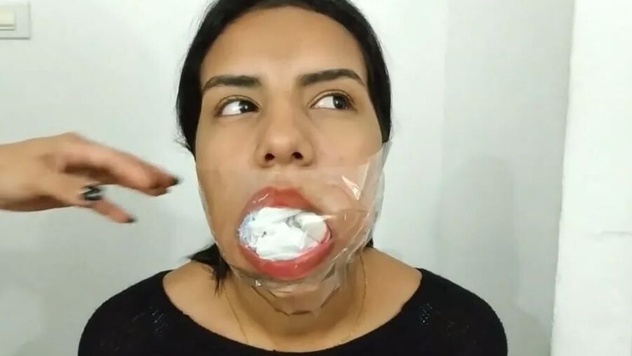 Gagged With 10 Socks And Clear Tape Gag - Selfgags