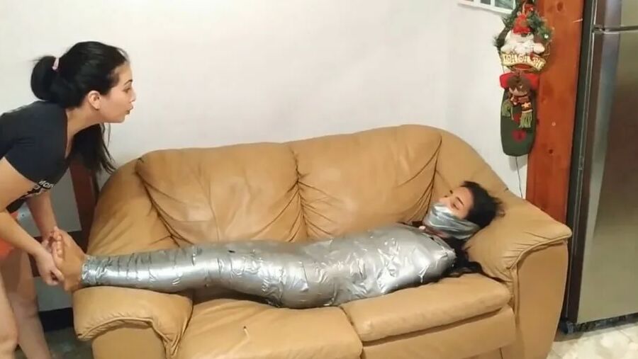 Gagged Girl Duct Tape Wrapped Up Tight - Selfgags