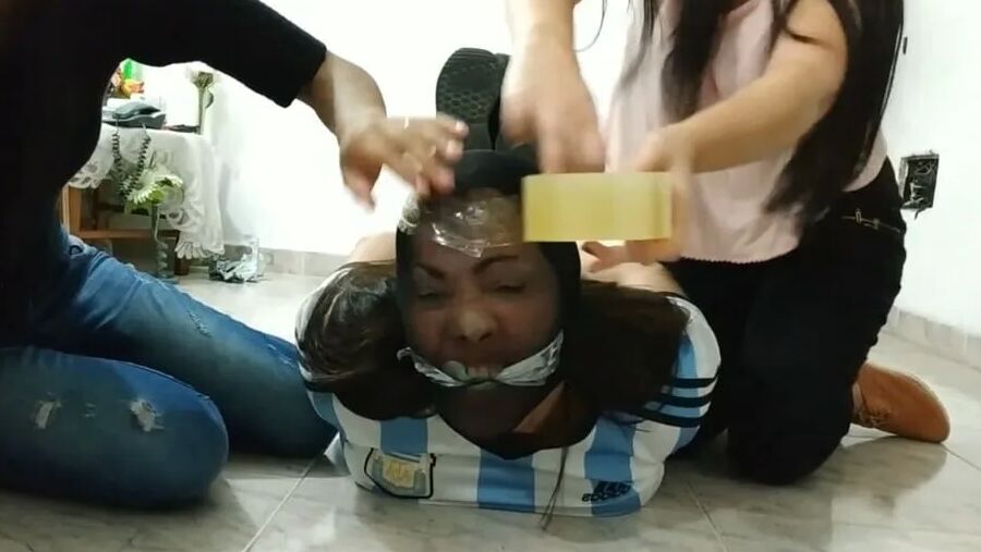 Gagged Woman Hogtied With Pantyhose Encasement - Selfgags
