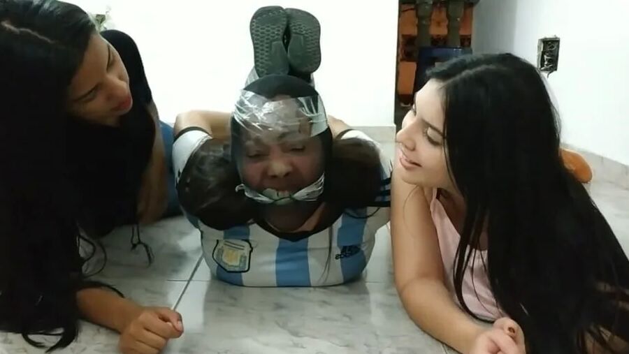 Gagged Woman Hogtied With Pantyhose Encasement - Selfgags