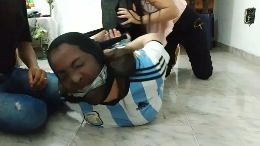 Gagged Woman Hogtied With Pantyhose Encasement - Selfgags