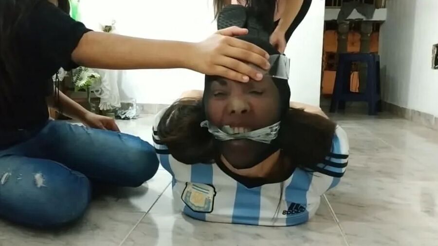 Gagged Woman Hogtied With Pantyhose Encasement - Selfgags