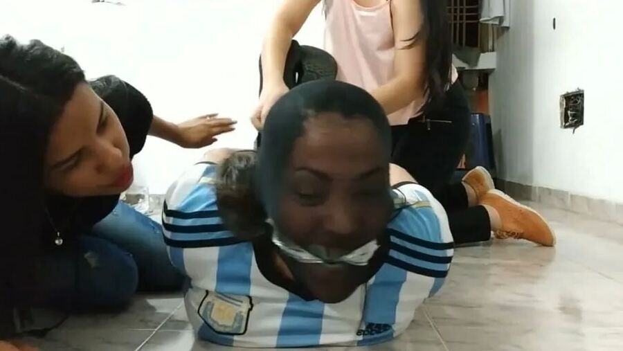 Gagged Woman Hogtied With Pantyhose Encasement - Selfgags