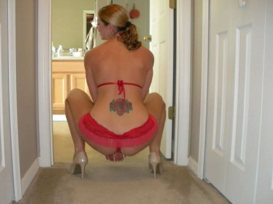 Hot wife in red lingerie sucking big dick!