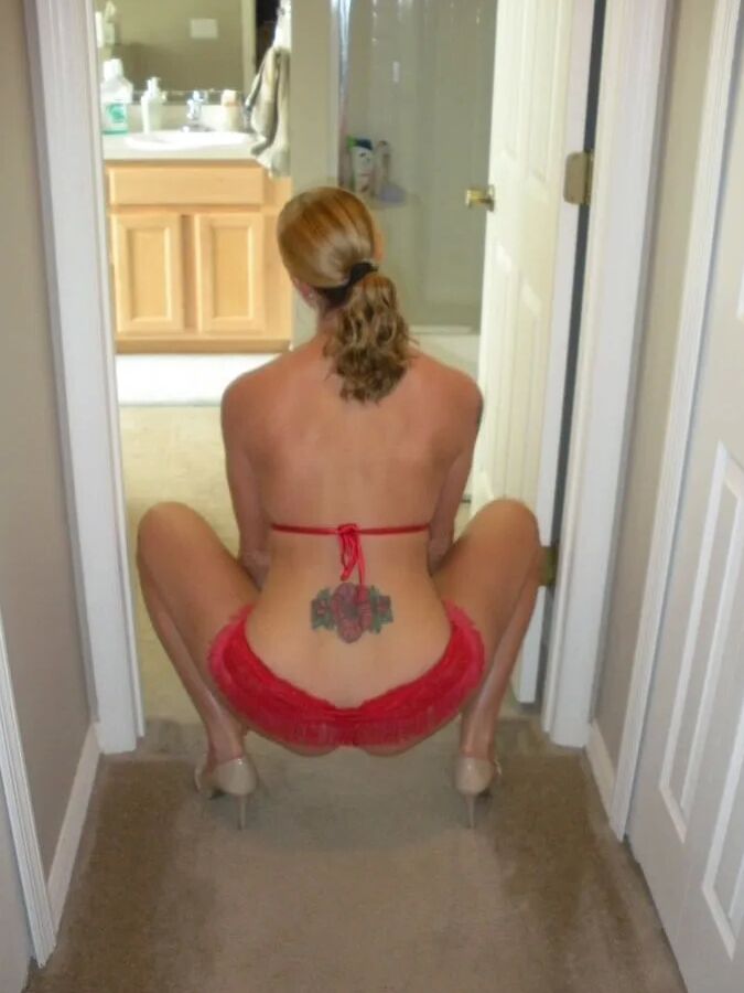 Hot wife in red lingerie sucking big dick!
