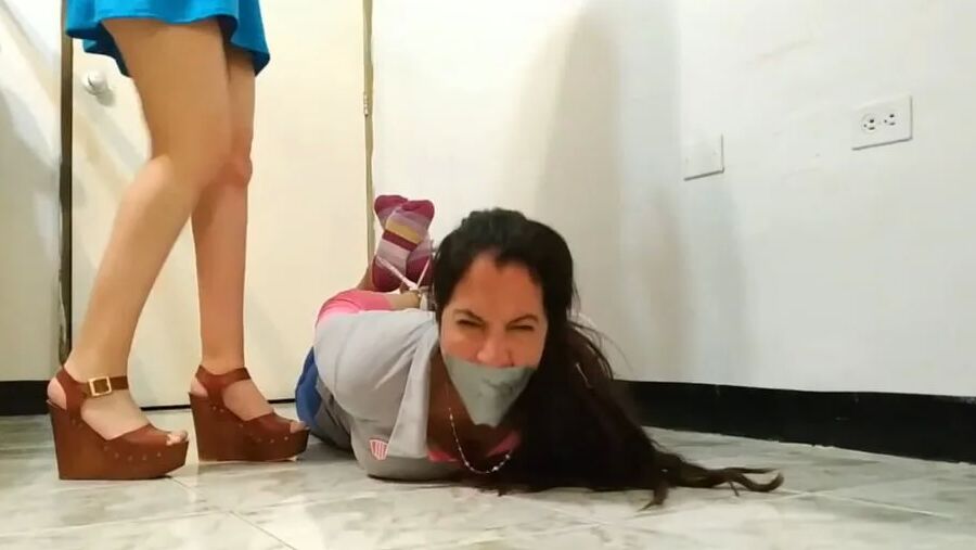Young Grounded Girl Hogties And Gags Mad Latina MILF!