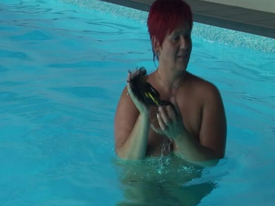 Naked swim in the pool