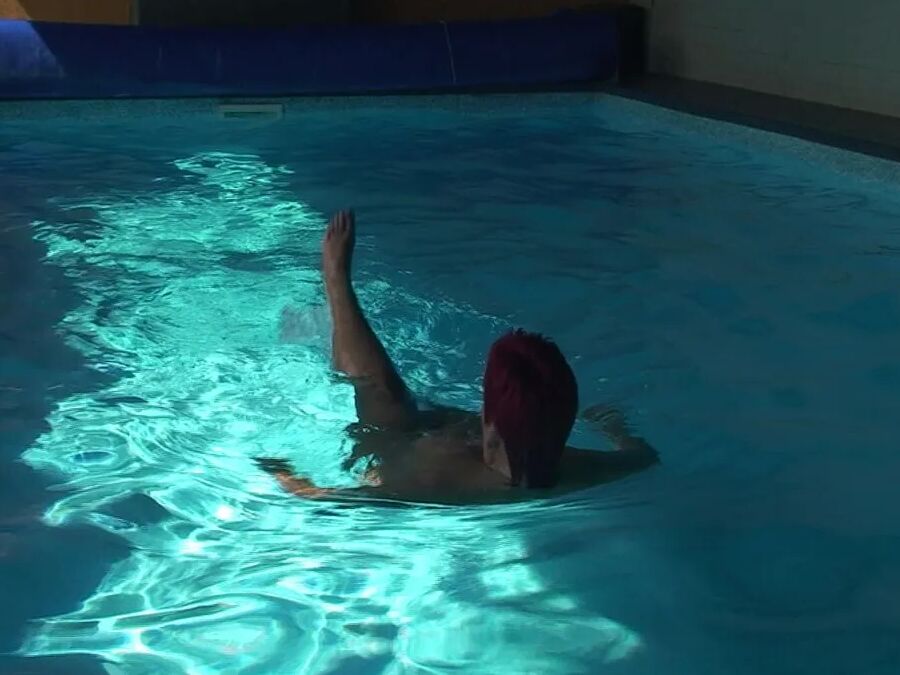 Naked swim in the pool