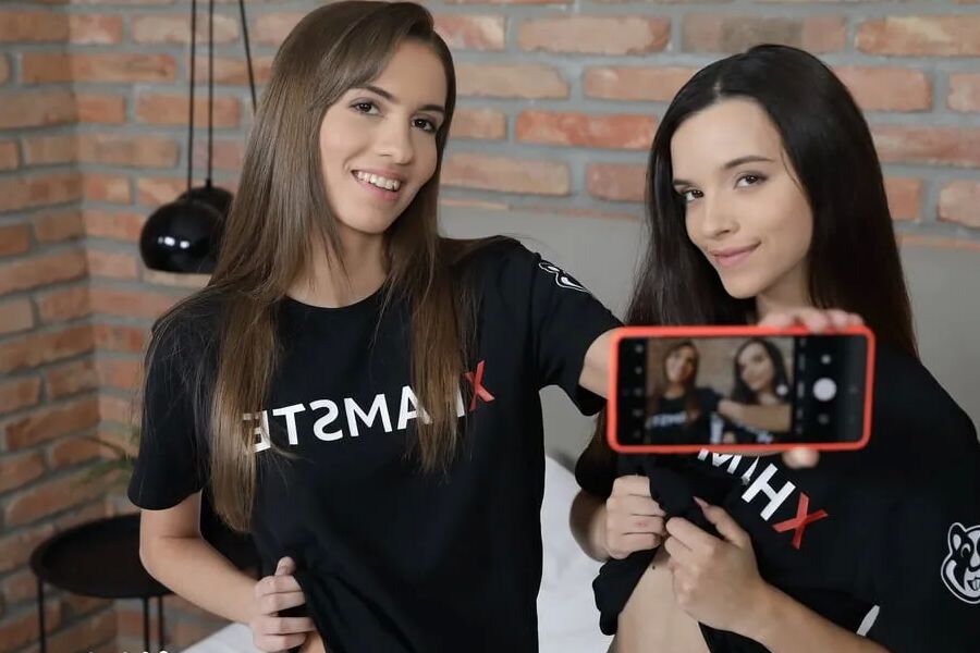 Old man can't miss the party with girls in xHamster t-shirts